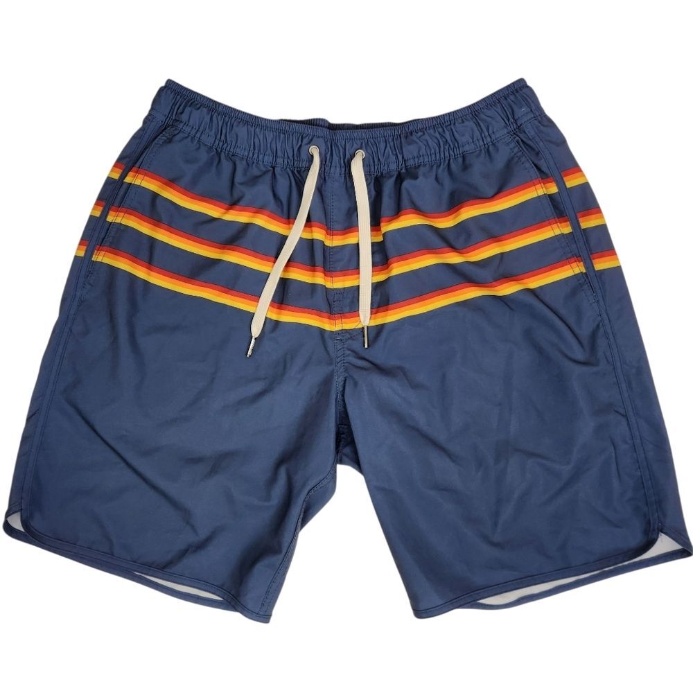 Fair Harbor Mens Blue Striped Drawstring Waistline 3 Pocket Hybrid Shorts Medium